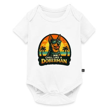 Dobermann mit Sonnenbrille am Strand im Retrolook - Baby Premium Kurzarmbody - Weiß - Vorne