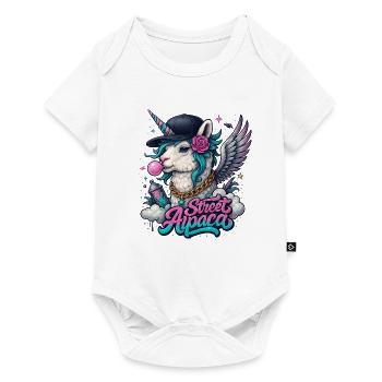 Street Alpaca mit Horn, Flügeln und Kaugummi - Baby Premium Kurzarmbody - Weiß - Vorne