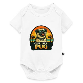 Mops mit Sonnenbrille und Palmen im Retrolook - Baby Premium Kurzarmbody - Weiß - Vorne
