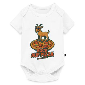 Bock auf Pizza lustiger Ziegenbock im Retrolook - Baby Premium Kurzarmbody - Weiß - Vorne