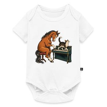 Pferd und Katze spielen Klavier - Baby Premium Kurzarmbody - Weiß - Vorne