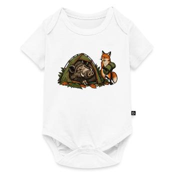Wildschwein und Fuchs beim Zelten - Baby Premium Kurzarmbody - Weiß - Vorne