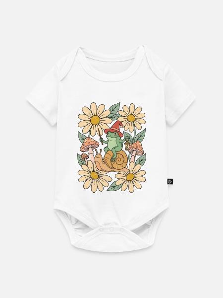 Froschzauberer reitet Schnecke Retro - Baby Premium Kurzarmbody - Weiß