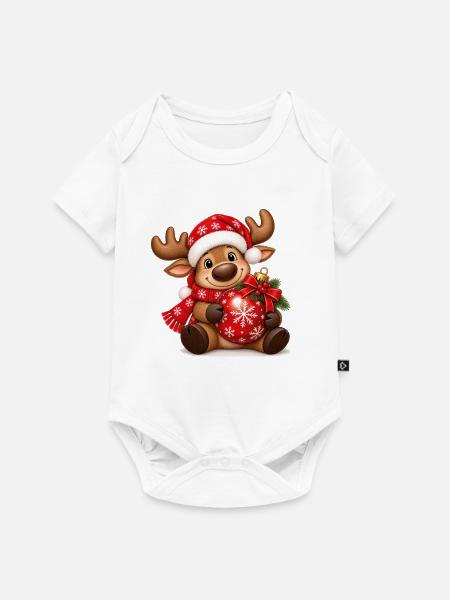 Weihnachtselch mit roter Weihnachtskugel - Baby Premium Kurzarmbody - Weiß