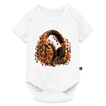Goldene Herzmusik Kopfhörer-Design - Baby Premium Kurzarmbody - Weiß - Vorne
