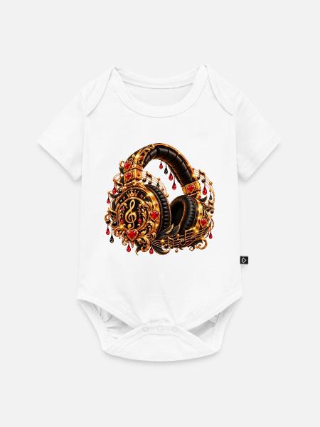 Goldene Herzmusik Kopfhörer-Design - Baby Premium Kurzarmbody - Weiß
