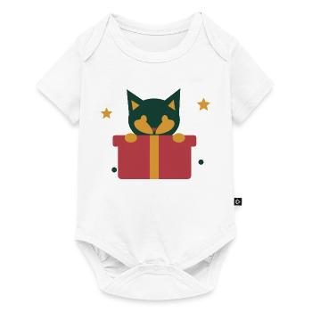 Neugierige Katze im Weihnachtsgeschenk - Baby Premium Kurzarmbody - Weiß - Vorne