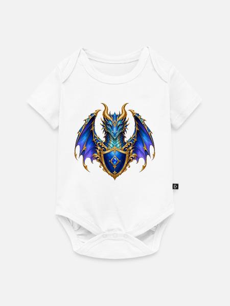Saphirblauer Drache – Goldenes Wappenschild - Baby Premium Kurzarmbody - Weiß