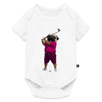Hund Mops Golf - Baby Premium Kurzarmbody - Weiß - Vorne