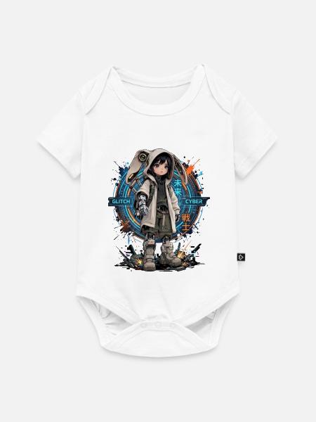 Baby-Cyborg im Cyberpunk-Viertel - Baby Premium Kurzarmbody - Weiß