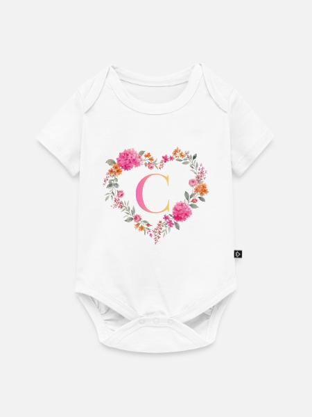 C Monogramm Blumen Herz personalisierbar - Baby Premium Kurzarmbody - Weiß