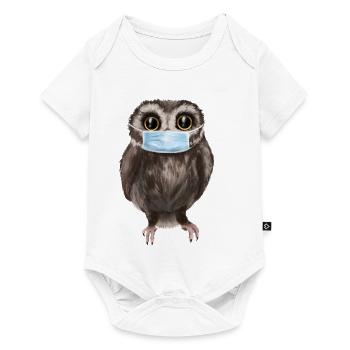 Eule mit Maske - Süße Eule mit Mundschutz - Baby Premium Kurzarmbody - Weiß - Vorne