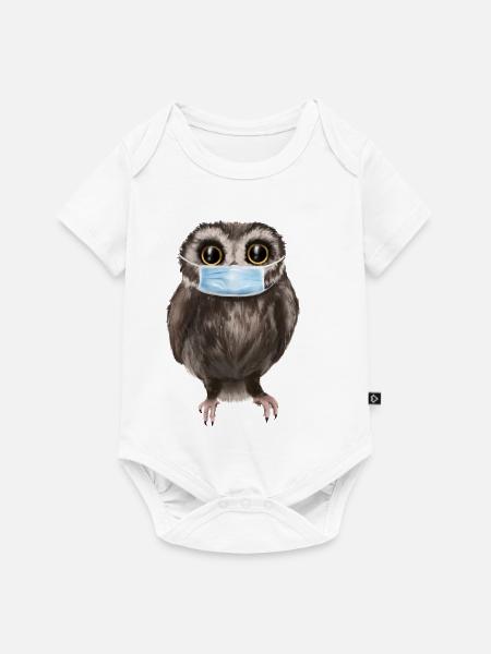 Eule mit Maske - Süße Eule mit Mundschutz - Baby Premium Kurzarmbody - Weiß