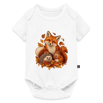 Herbst Waldtiere mit Fuchs Igel und Eichhörnchen - Baby Premium Kurzarmbody - Weiß - Vorne
