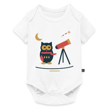 Eule am Sternenteleskop – Winterastronomie - Baby Premium Kurzarmbody - Weiß - Vorne