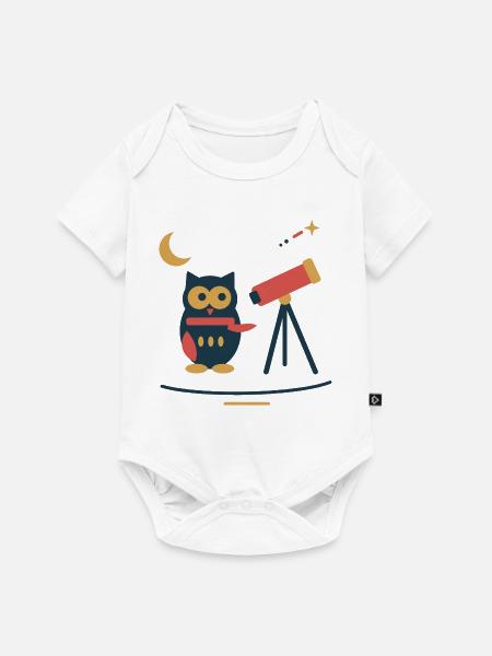 Eule am Sternenteleskop – Winterastronomie - Baby Premium Kurzarmbody - Weiß