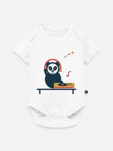Panda am Plattenspieler – gemütliche Vinylpause - Baby Premium Kurzarmbody - Weiß