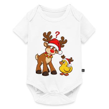 Rentier mit Ente Weihnachtsente Badeente - Baby Premium Kurzarmbody - Weiß - Vorne