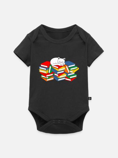 Bücher Katze - Baby Premium Kurzarmbody - Schwarz