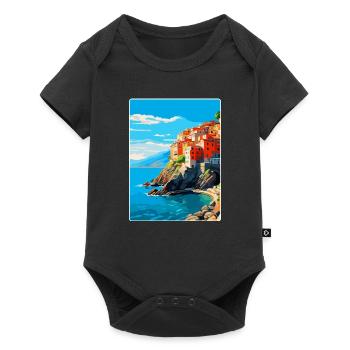 Cinque Terre Italien Vintage Reiseplakat Souvenir - Baby Premium Kurzarmbody - Schwarz - Vorne