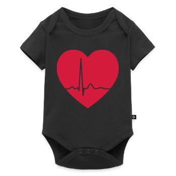 Herzschlag-EKG-Linie Medizinischer Pulswellen-Ikon-Vektor - Baby Premium Kurzarmbody - Schwarz - Vorne