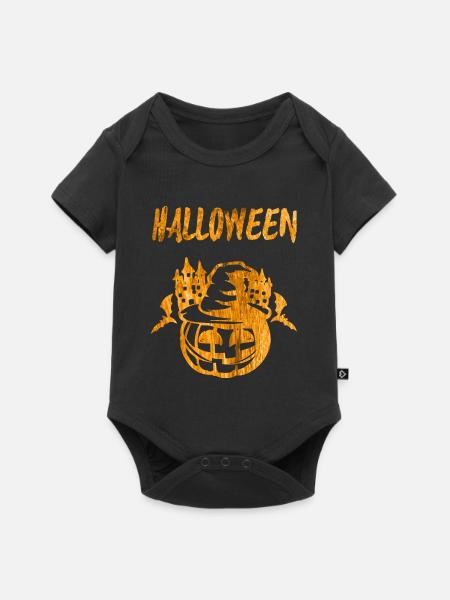 Halloween Kürbis Handabdruck - Baby Premium Kurzarmbody - Schwarz