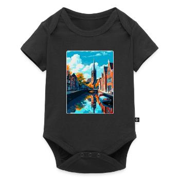 Delft Niederlande Vintage Reiseplakat Souvenir - Baby Premium Kurzarmbody - Schwarz - Vorne