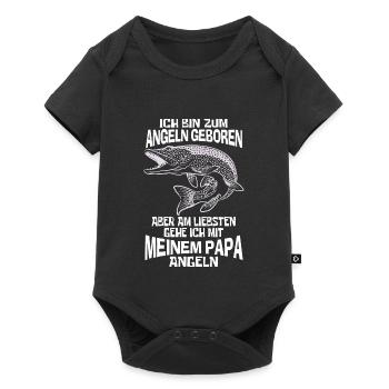 Zum Angeln geboren mit Papa Angler Spruch - Baby Premium Kurzarmbody - Schwarz - Vorne