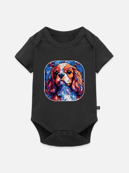 Buntes King Charles Cavalier Hundeaquarell - Baby Premium Kurzarmbody - Schwarz