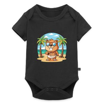 Biber Lustige Cartoon Sommer Strand Sonnenbrille - Baby Premium Kurzarmbody - Schwarz - Vorne