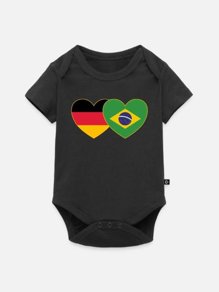 Brasilien Deutschland Flagge Herz - Baby Premium Kurzarmbody - Schwarz