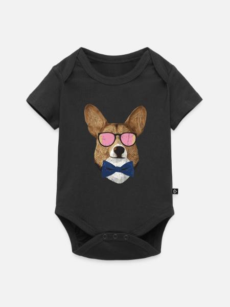 Corgi Hipster - Baby Premium Kurzarmbody - Schwarz
