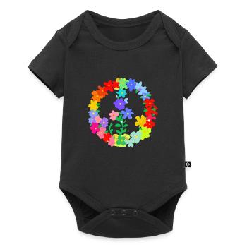 Hippi Blumenkranz Frieden und Liebe - Baby Premium Kurzarmbody - Schwarz - Vorne