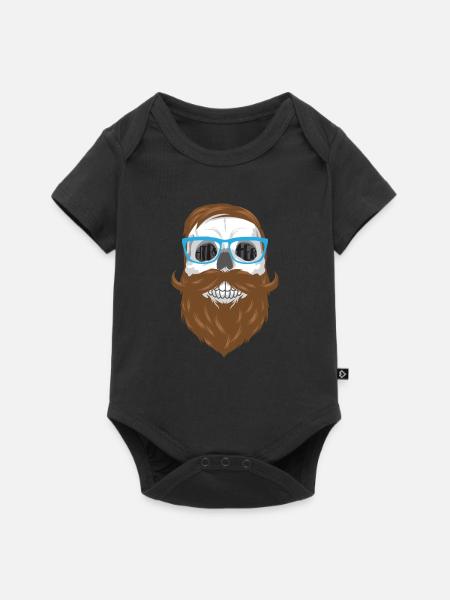 Hipster Totenkopf - Skull mit Bart und Brille - Baby Premium Kurzarmbody - Schwarz