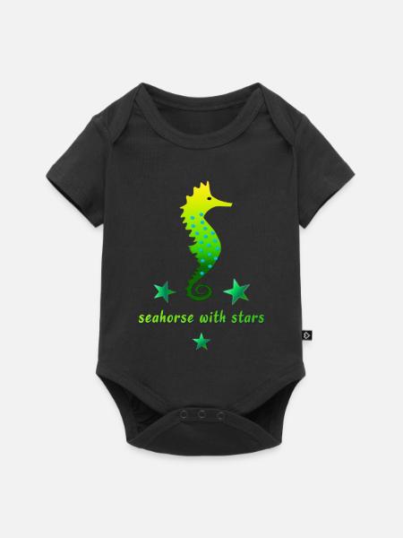 grünes Seepferdchen mit Sternchen - Baby Premium Kurzarmbody - Schwarz