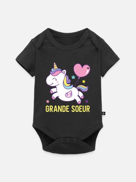 Große Schwester Einhorn - Baby Premium Kurzarmbody - Schwarz