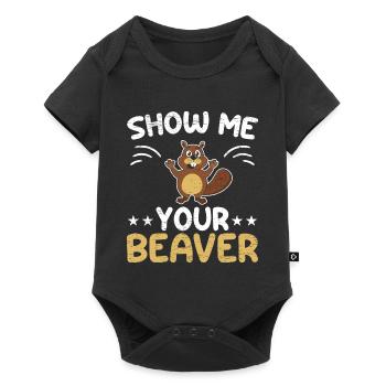 Zeig mir deinen Biber Wildtier Tier Damm Nagetier - Baby Premium Kurzarmbody - Schwarz - Vorne