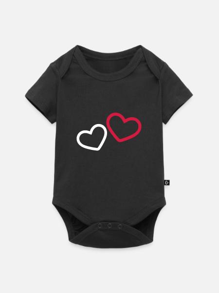 Zwei Herzchen Herz - Baby Premium Kurzarmbody - Schwarz
