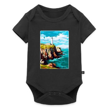 South Stack Cliffs Anglesey Vintage Reiseposter - Baby Premium Kurzarmbody - Schwarz - Vorne