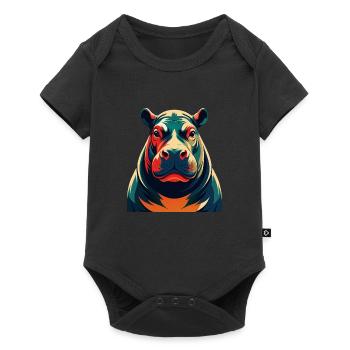 Nilpferd Cartoon Figur Buntes Haustier Tier - Baby Premium Kurzarmbody - Schwarz - Vorne