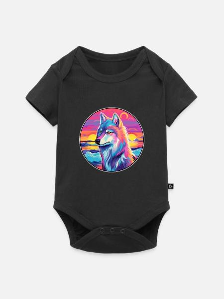 Arktischer Wolf Bunte Aquarell-Karikatur Kawaii Haustier - Baby Premium Kurzarmbody - Schwarz