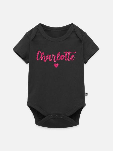 Charlotte Herz Pink - Baby Premium Kurzarmbody - Schwarz