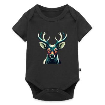 Hirsch Cartoon Figur Buntes Haustier Tier - Baby Premium Kurzarmbody - Schwarz - Vorne