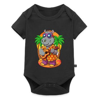 Lustige Nilpferd Cartoon Sommer Strand Sonnenbrille Gitarre - Baby Premium Kurzarmbody - Schwarz - Vorne