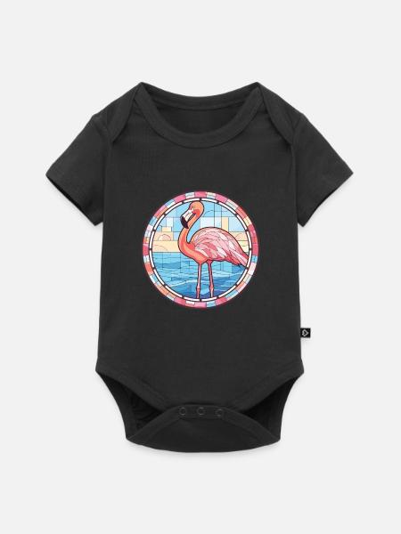 Flamingo Bunte Aquarell-Tierillustration - Baby Premium Kurzarmbody - Schwarz