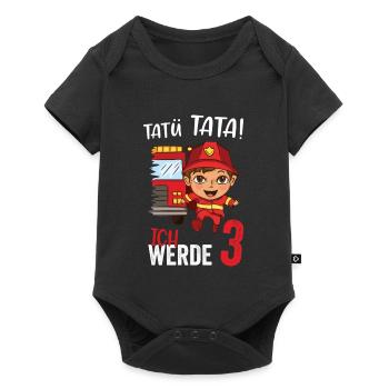 Tatü tata ich werde 3 Jahre Alt Feuerwehr - Baby Premium Kurzarmbody - Schwarz - Vorne