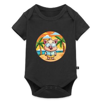 Cochon Drôle Dessin Animé Plage De Plage Lunettes - Body à manches courtes Premium Bébé - noir - Devant