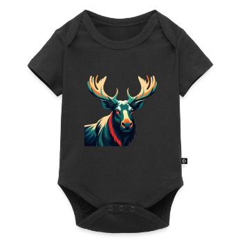 Elch Zeichentrickfigur Buntes Haustier Tier - Baby Premium Kurzarmbody - Schwarz - Vorne