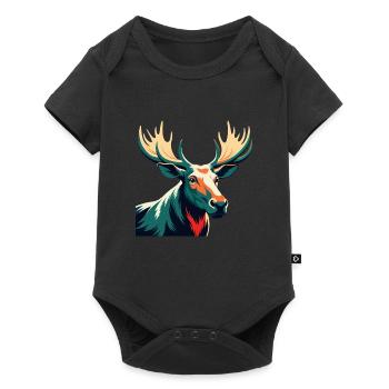 Elch Cartoon Figur Buntes Haustier Tier - Baby Premium Kurzarmbody - Schwarz - Vorne