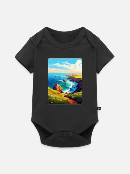 Lands End Cornouailles Angleterre Royaume-Uni Affiche de voyage WPA - Body à manches courtes Premium Bébé - noir